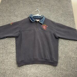 Vintage Chicopee Fire Dept MA Quarter Zip Sweatshirt Men XXL Blue Workwear Style
